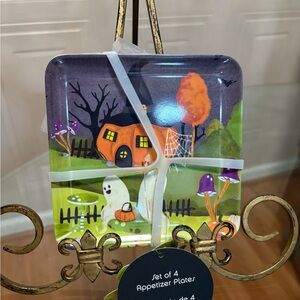 GOBLIN & GHOUL HALLOWEEN APPETIZER PLATE SET OF 4 - MELAMINE CONSTRUCTION